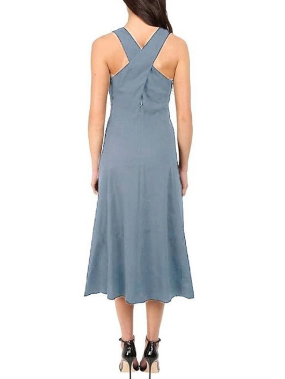New Theory Vlorine Linen Blend Cross-Back Midi Dress Blue 0 $345 - Picture 2 of 10